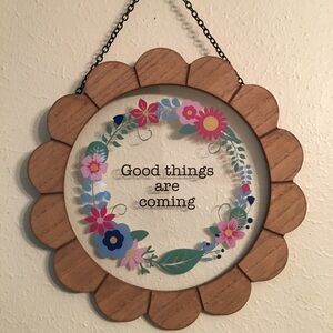 Floral Wreath Wooden Wall Hanging - Good Things Are Coming